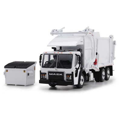 Mack LR with McNeilus Meridian Front Load Refuse Truck and Trash Bin