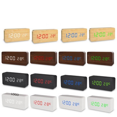 Wooden LED Desktop Multifunctional Voice-Controlled Electronic Clock