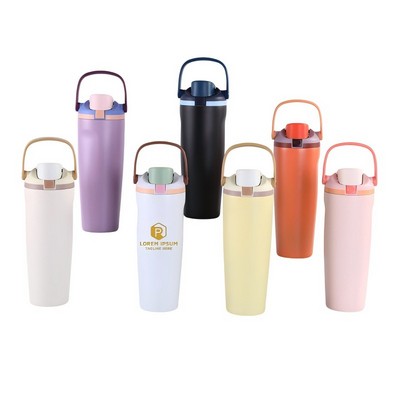 30oz Pop-lid Stainless Steel Water Tumbler w/Straw