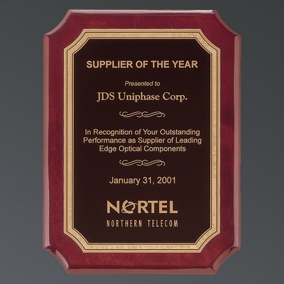 Rosewood Piano Finish, Notched Rectangle, Black Brass, Filled Gold Florentine, Small (7"x9")