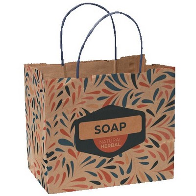 Multi-Sided Full Color Natural Shopper Paper Bag - Blue Handle (8.5"x 7.25"x 5")