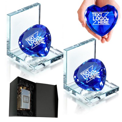 K9 Heart Shape Crystal Book Stopper with Blue Diamond Set of 2