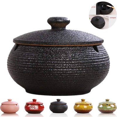 Windproof Ceramic Ashtray w/ Lid