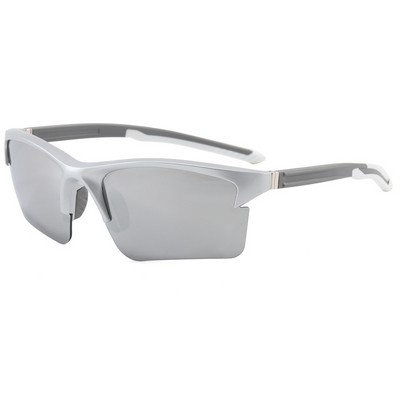 Goggle Sunglasses - Silver Mirror Lens - Silver Frames