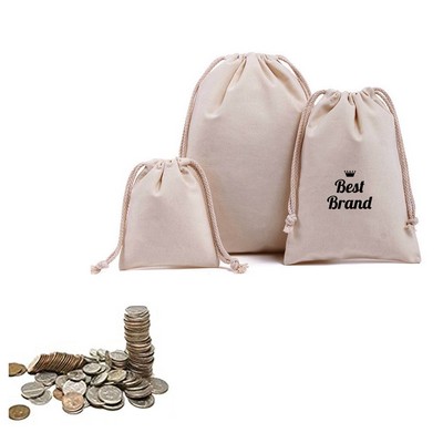 Beige Canvas Drawstring Bags For Coins And Small Items