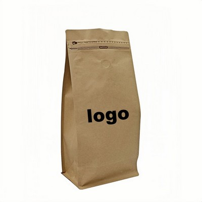 Eight-Side Sealed Kraft Coffee Bag with Zipper and Valve