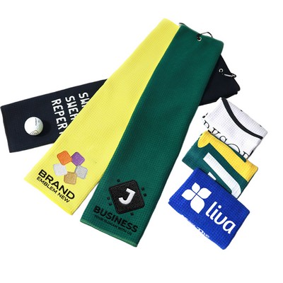Microfiber Waffle Golf Towel W/Heavy Duty Carabiners Clip