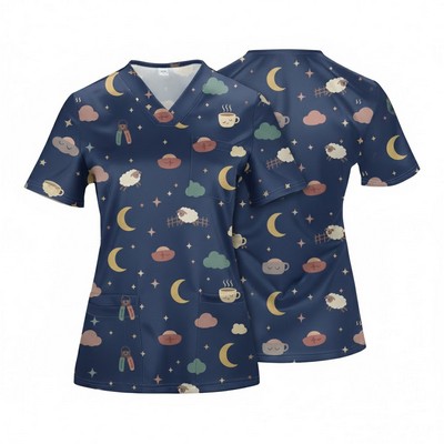 Custom Full Color 4-Pocket V-Neck Scrub