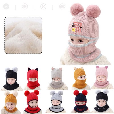 Baby Winter Hat Fleece Lined Knitted Beanie with Face Mask