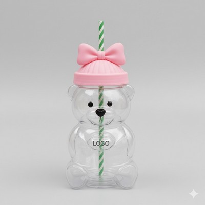 Bearista Teddy Bear Glass Straw Cup Clear Cold Drink Cup