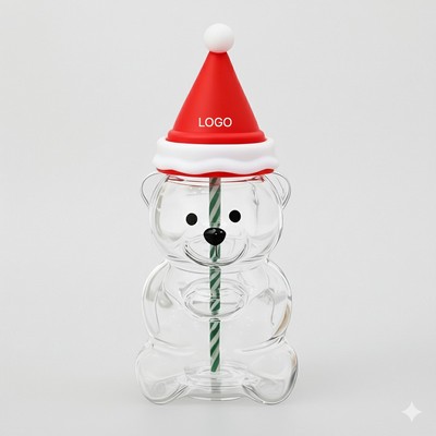 Holiday Teddy Bear Cup with Beanie Lid Bear-Shaped Drink Cup