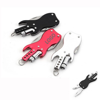 3in1 Custom Stainless Steel Guitar Shaped LED Light Opener Folding Knife