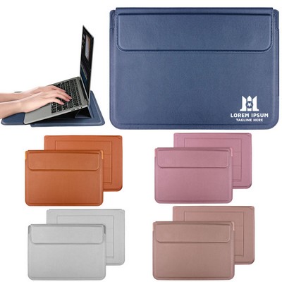 14" 2-in-1 PU Leather Laptop Sleeve & Stand