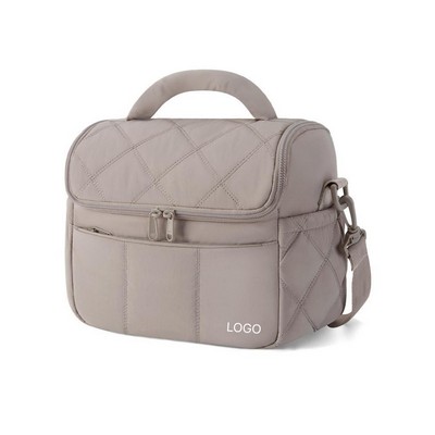 Quilted Insulated Lunch Bag Lightweight Fluffy Waterproof Lunch Box Tote