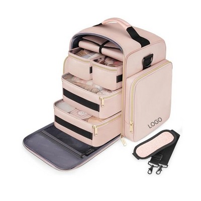 Travel Cosmetic Bag Organizer with 4 Detachable Pouches and Roll-Up Jewelry Storage