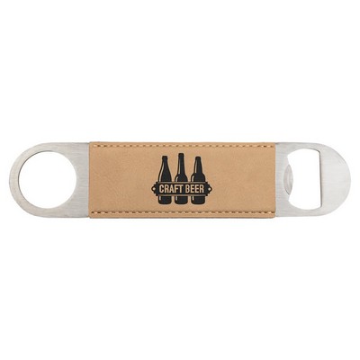 Lt. Brown Leatherette Bottle Opener - Laser Engraves to Black