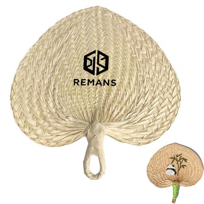 Handcrafted Palm Leaf Heart-shaped Fan - Large