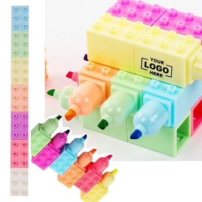 6 Color Reusable Creative Building Block Plastic Highlighters