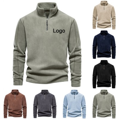 Men's Stand Collar Thermal Quarter Zip Fleece Pullover