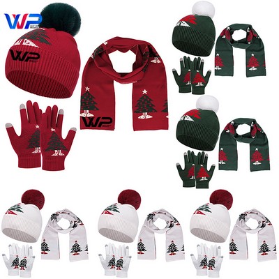Kids Christmas Knit Hat Scarf And Gloves Set