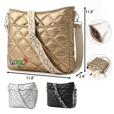Lightweight Nylon Crossbody Bag with Quilted Puffer Design