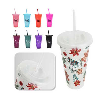 16oz Transparent Plastic Straw Cup