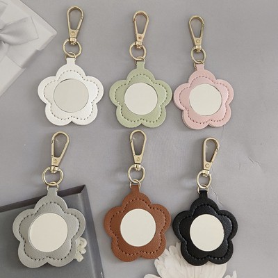 Floral Leather Mirror Keychain