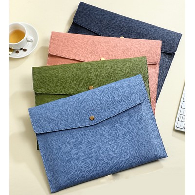 A4 PU Leather Document Envelope Folder Snap Closure File Pouch