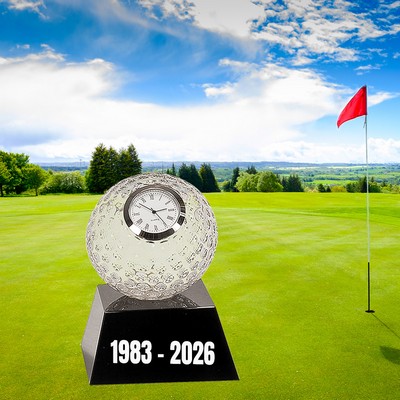 5" Clear Crystal Golf Ball Clock with Black Pedestal Base
