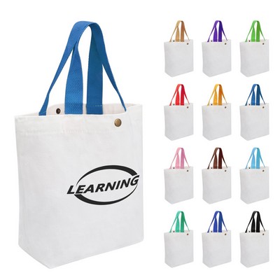 Small Canvas Tote Bag With Colorful Handle & Snap Closure