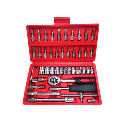 46-Piece Socket Wrench & Screwdriver Combination Set, 1/4" Ratchet Wrench Kit for Household & Auto R