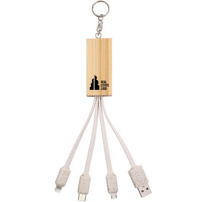 Biodegradable Wheat Straw 4" 1 USB Charging Cable Keychain Phone Stand