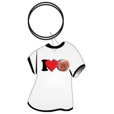 I Love Basketball T-Shirt Key Chain w/Clear Mirrored Back (4 Square Inch)