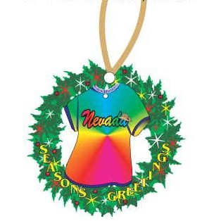 Nevada w/ Cowboy Hat T-Shirt Wreath Ornament w/ Black Back (4 Square Inch)
