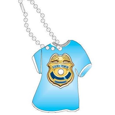 Police Badge Promotional T Shirt Key Chain w/ Black Back (4 Square Inch)