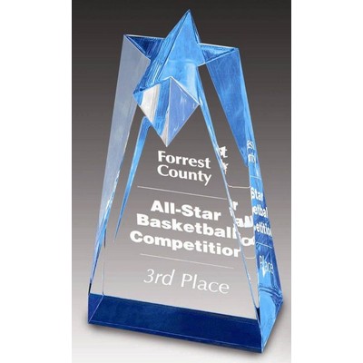 Sculpted Acrylic Star Blue Reflective Column Award - 3 1/2"x6"x 2" thick