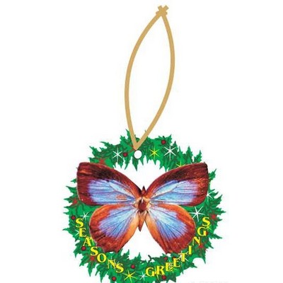 Blue & Brown Butterfly Wreath Ornament w/ Black Back (12 Square Inch)
