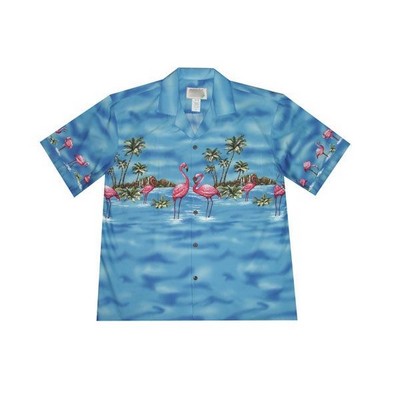 Blue Hawaiian Shirt - 100% Cotton Poplin Tropical Print w/ Coconut Buttons (S - 3XL in-stock)