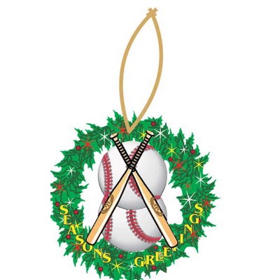 Baseballs & Bats Wreath Ornament w/ Clear Mirrored Back (3 Square Inch)