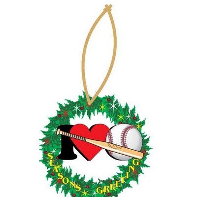 I Love Baseball w/ Bat Wreath Ornament w/ Black Back (2 Square Inch)