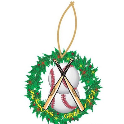 Baseballs & Bat Promotional Wreath Ornament w/ Black Back (3 Square Inch)