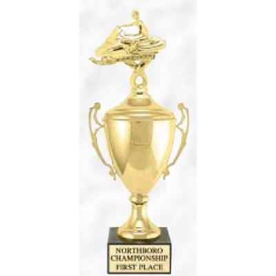 14" Grand Series Metal Trophy Cup w/ Lid & Figure on Black Marble Base