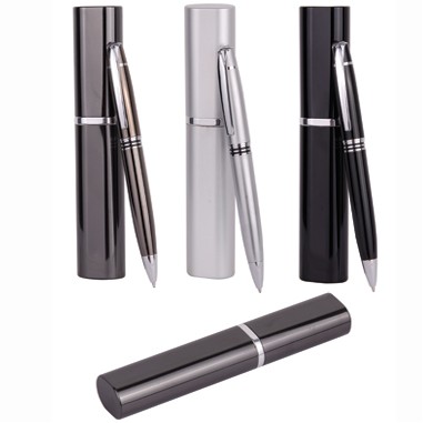 Twist Metal Ballpoint Pen w/Matching Oval Case (Screen Printed)