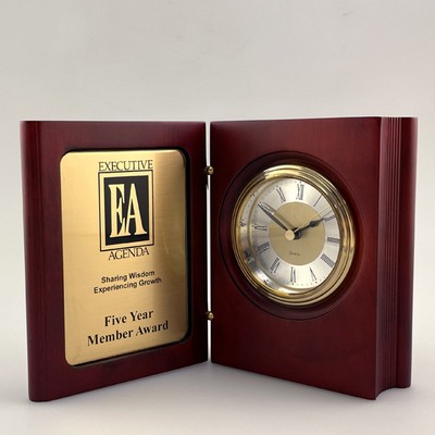 Rosewood Finish Book Clock - 7"