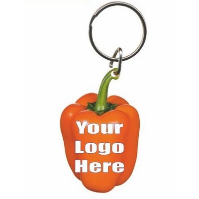 Orange Bell Pepper Gift Shop Key Chain w/Mirrored Back (3 Square Inch)