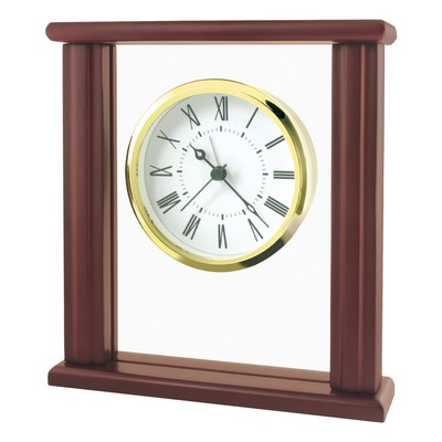 Upright Wood and Glass Desk Alarm Clock
