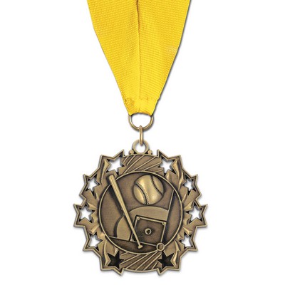 Baseball TS Medal w/Grosgrain Neck Ribbon (2¼")