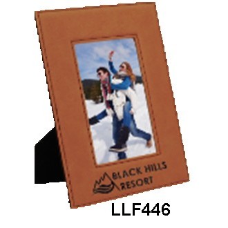 Custom Laser Engraved Leatherette Picture Frame-Rawhide/Engraves Black, Small