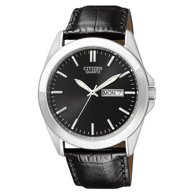 Citizen® Men's Quartz Black Leather Strap Watch W/ Black Dial