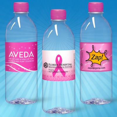 16.9 Oz. Custom Labeled Water in Clear "Bullet" Bottle w/Fuchsia Pink Cap
